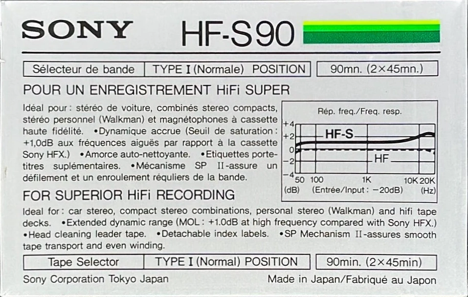 Compact Cassette Sony HF-S 90 Type I Normal 1985 Canada