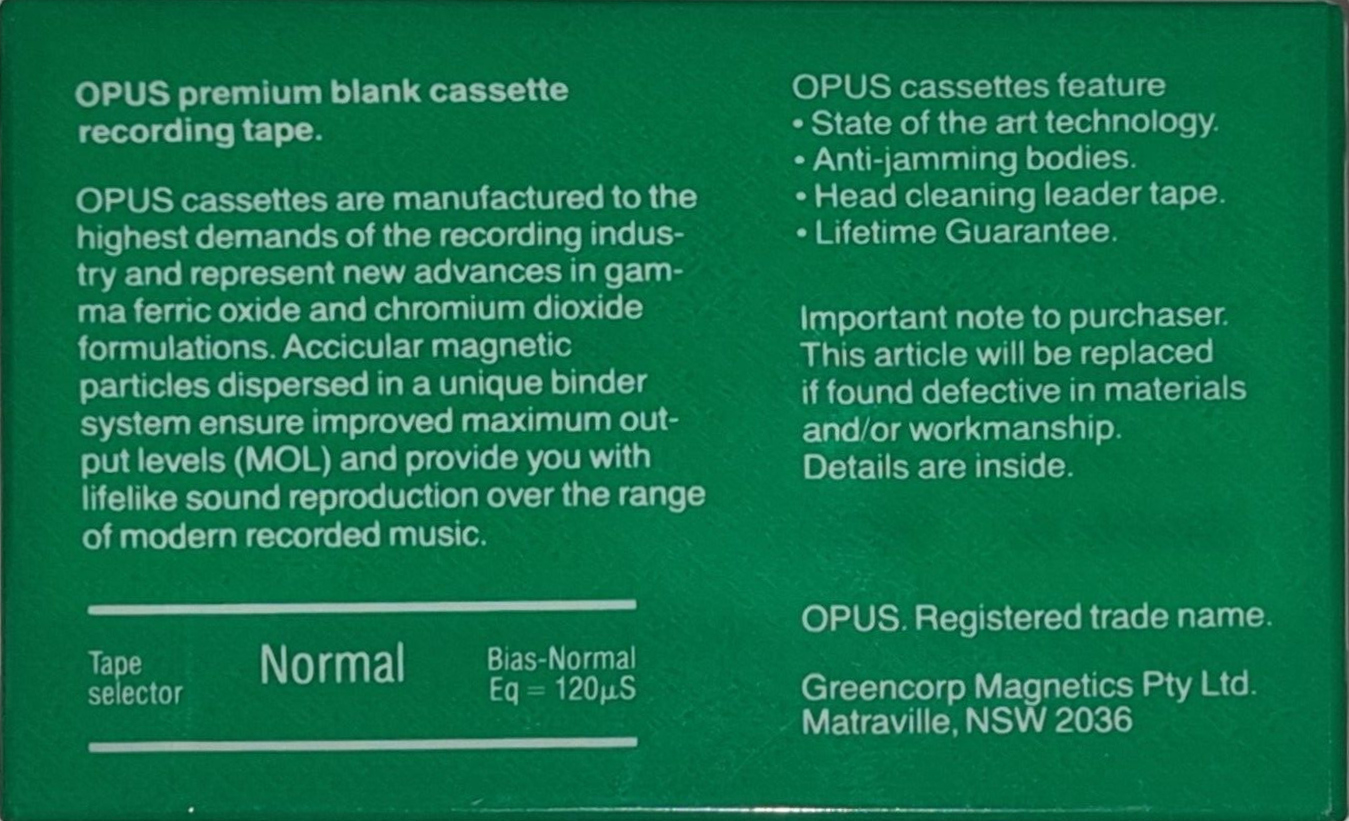 Compact Cassette Opus LN 90 Type I Normal 1981 Australia