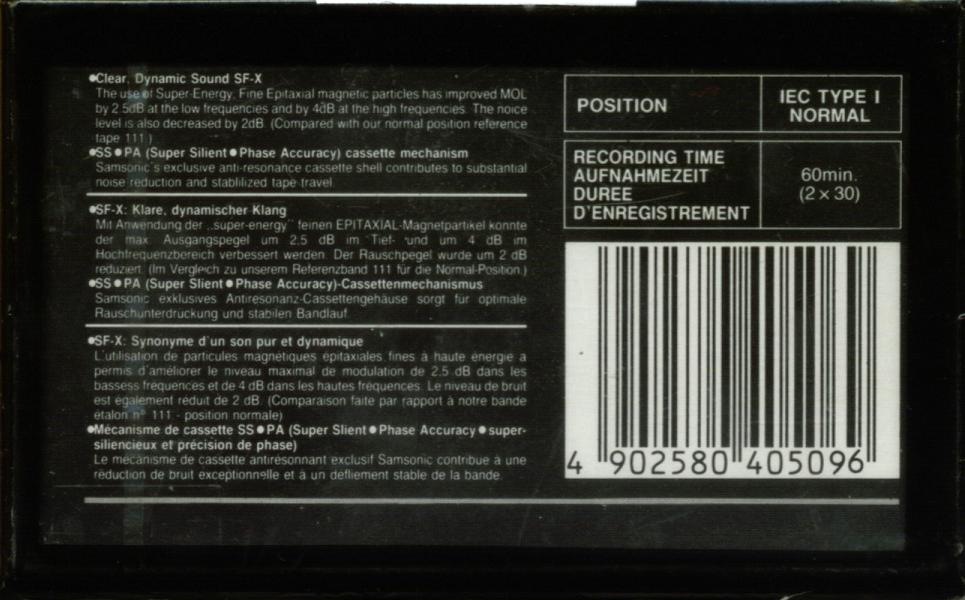 Compact Cassette Samsonic SF-X 60 Type I Normal Europe