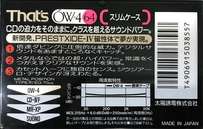 Compact Cassette Thats OW-4 64 Type IV Metal 1991 Japan