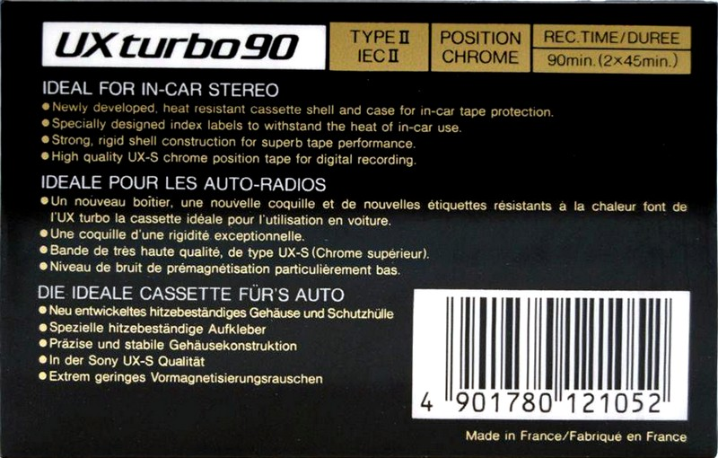 Compact Cassette Sony UX turbo 90 Type II Chrome 1990 Europe
