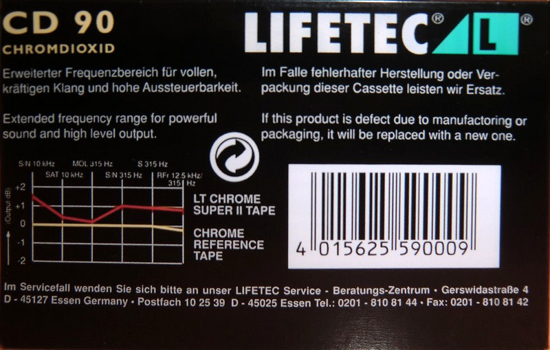 Compact Cassette Lifetec CD 90 Type II Chrome Germany