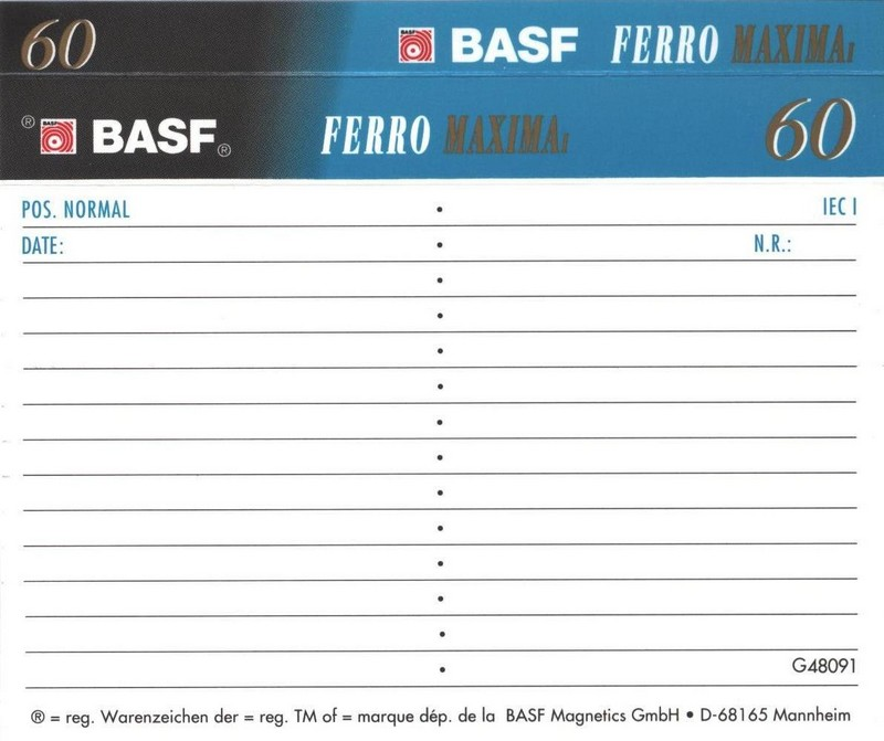 Compact Cassette BASF Ferro Maxima I 60 Type I Normal 1993 Europe