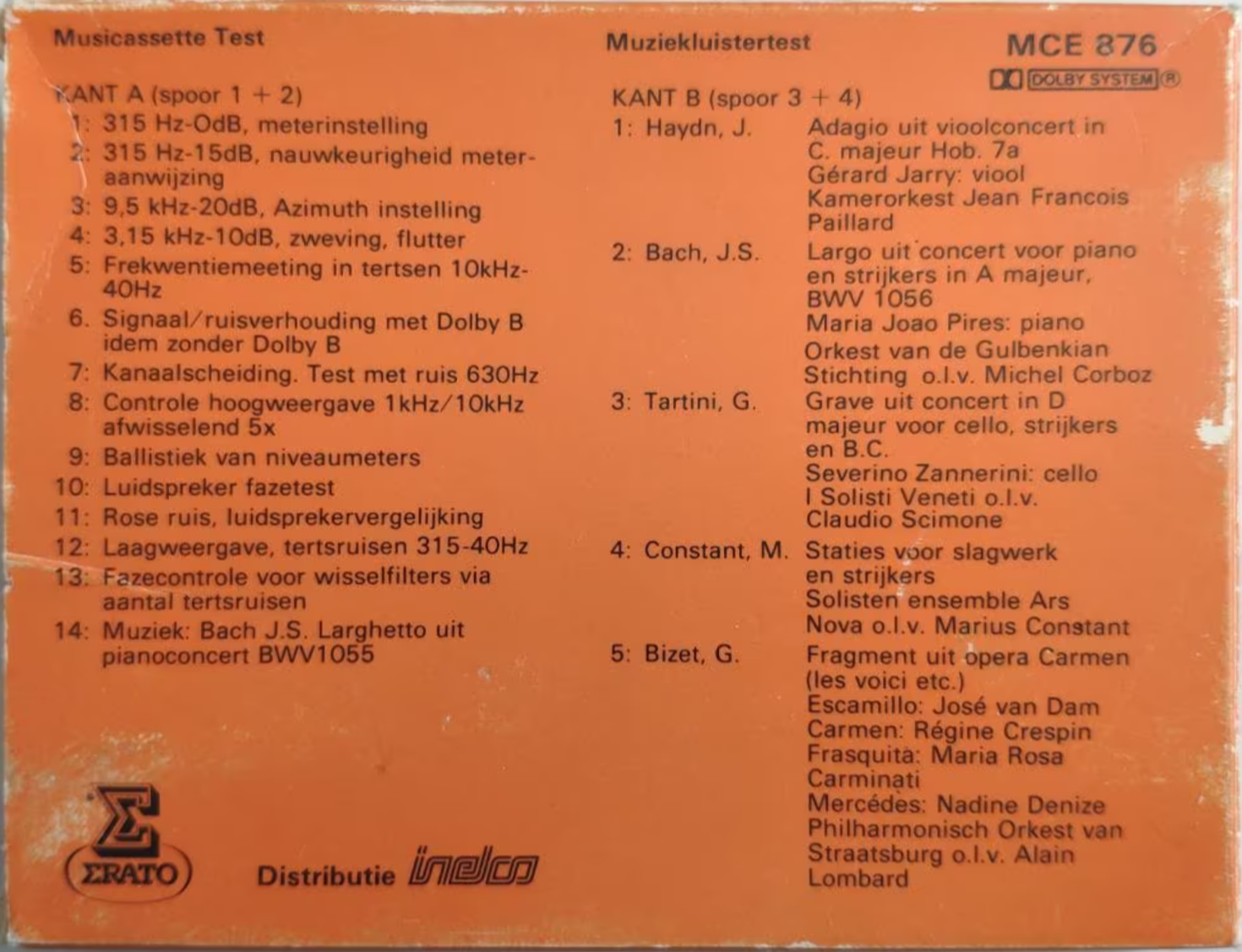 Compact Cassette Erato "Firato MCE 876" Test Cassette