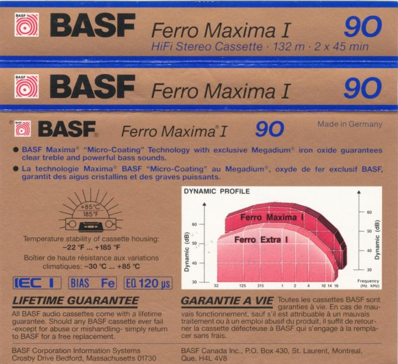 Compact Cassette BASF Ferro Maxima I 90 Type I Normal 1988 Europe