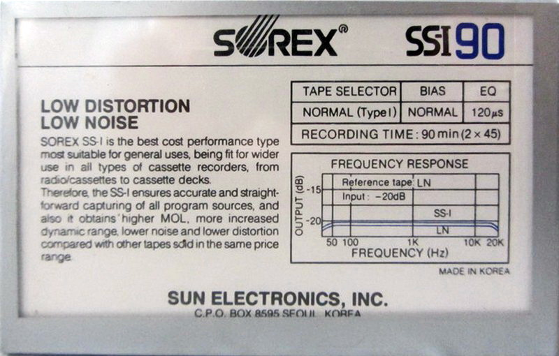Compact Cassette Sorex SS-I 90 Type I Normal 1987 South Korea