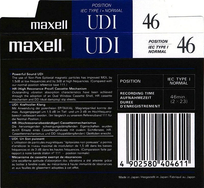 Compact Cassette Maxell UDI / UD1 46 Type I Normal 1988 Europe