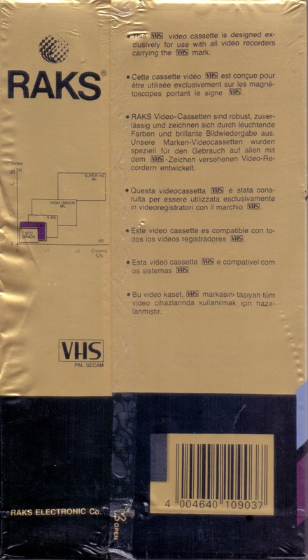 VHS, Video Home System RAKS AQ 180 Type I Normal Europe