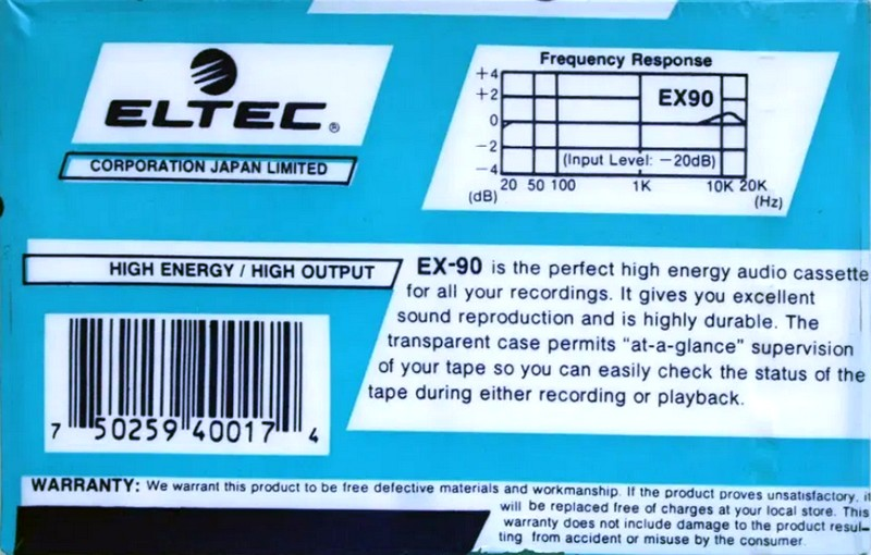 Compact Cassette Eltec EX 90 Type I Normal Japan