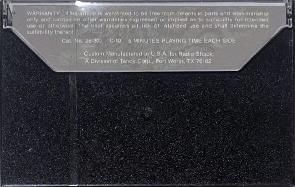 Compact Cassette Tandy 10 "26-302" Computer Cassette USA