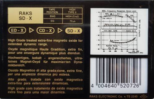 Compact Cassette RAKS SD-X 90 Type II Chrome 1991 Europe