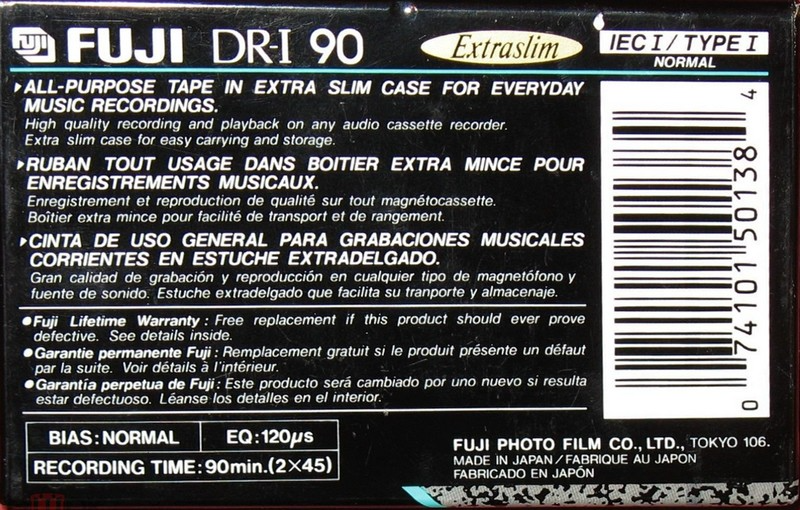 Compact Cassette Fuji DR-I 90 Type I Normal 1991 North America