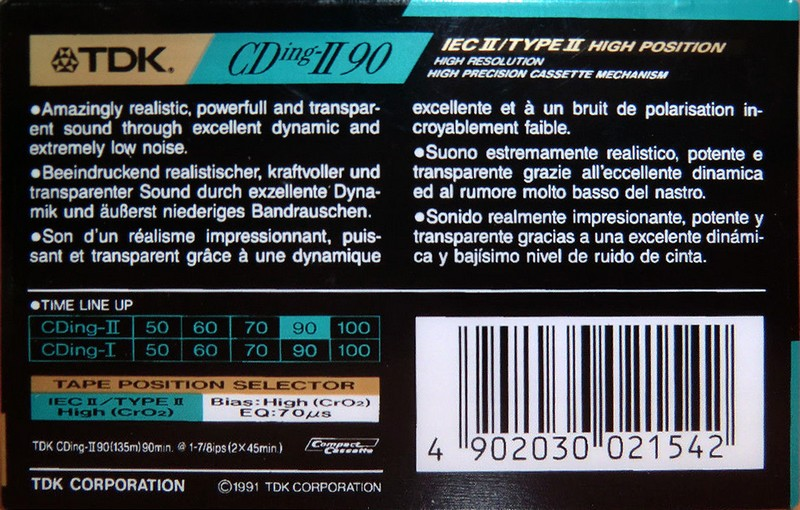 Compact Cassette TDK CDing 2 90 Type II Chrome 1991 Europe