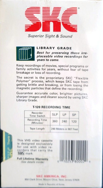 VHS, Video Home System SKC Super HQ 120 Type I Normal 1994 USA