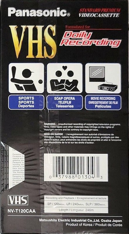 VHS, Video Home System Panasonic SP 120 "NV-T120CAA" Type I Normal North America