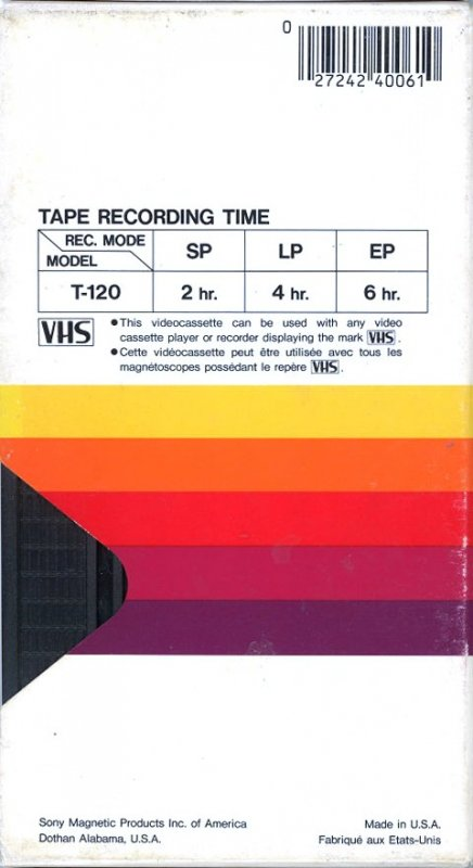 VHS, Video Home System Sony Dynamicron 120 Type I Normal 1983 North America