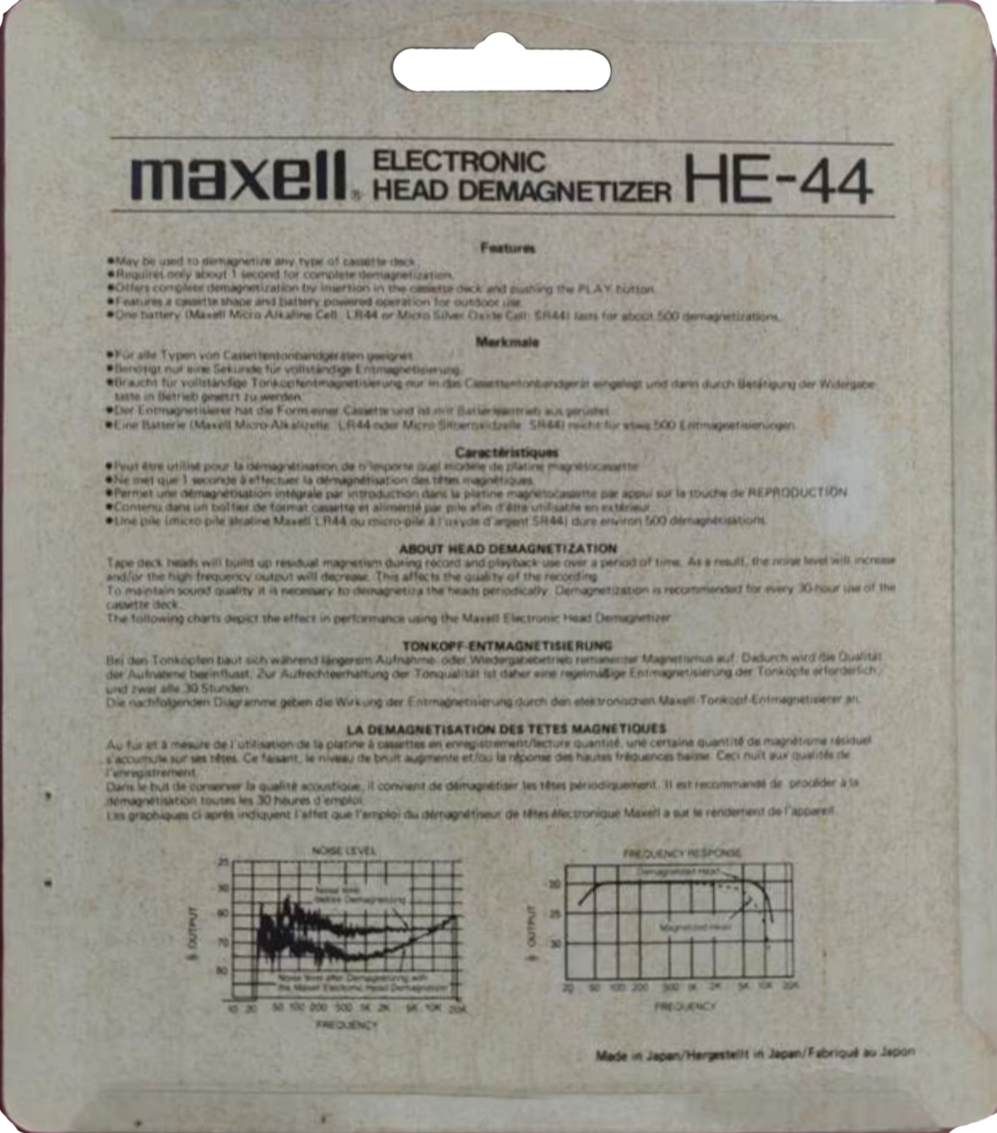 Blister Maxell "HE-44" Head Demagnetiser Europe
