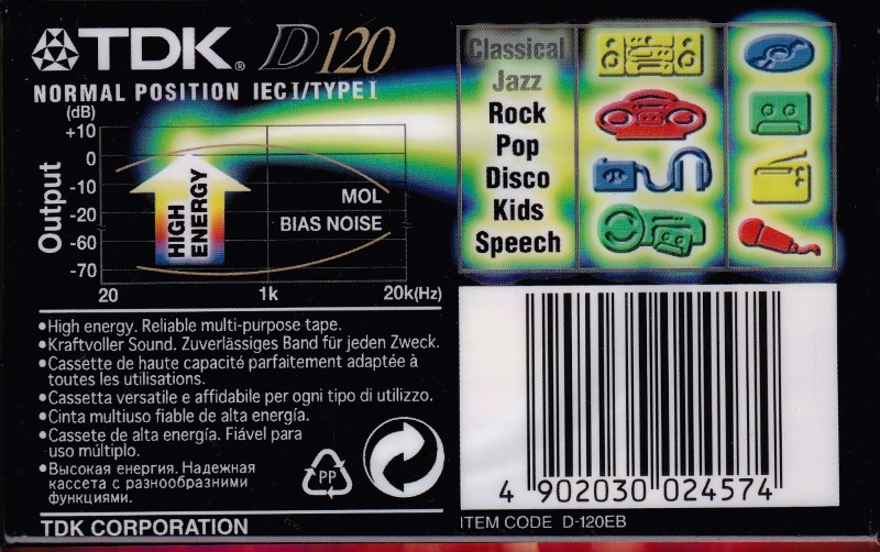 Compact Cassette TDK D 120 "D-120EB" Type I Normal 1997 Worldwide