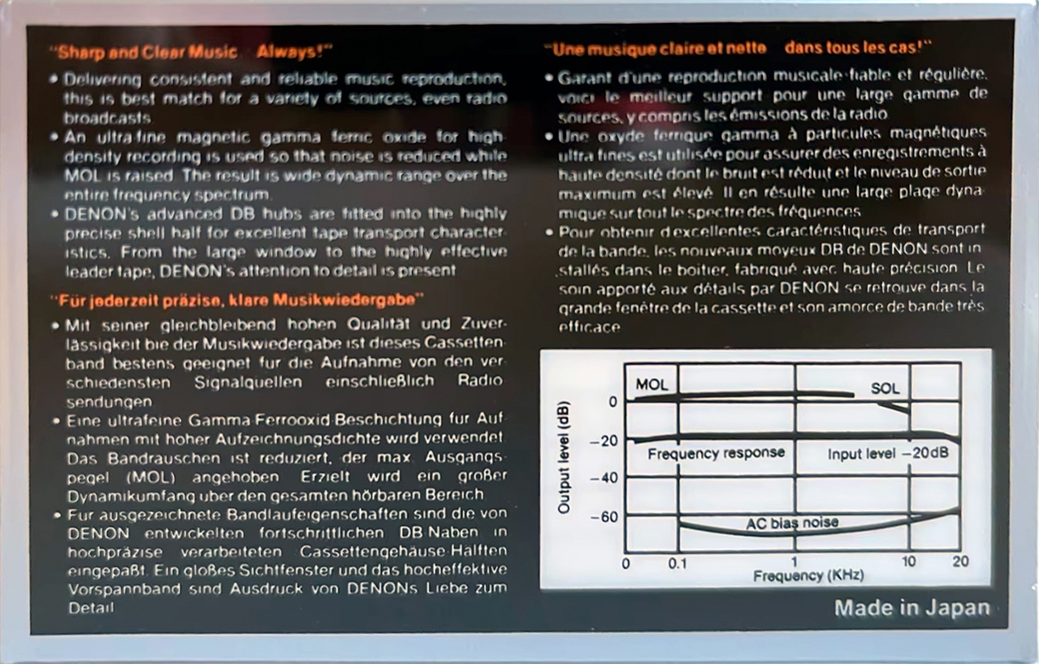Compact Cassette Denon DX1 60 Type I Normal 1983 Near East
