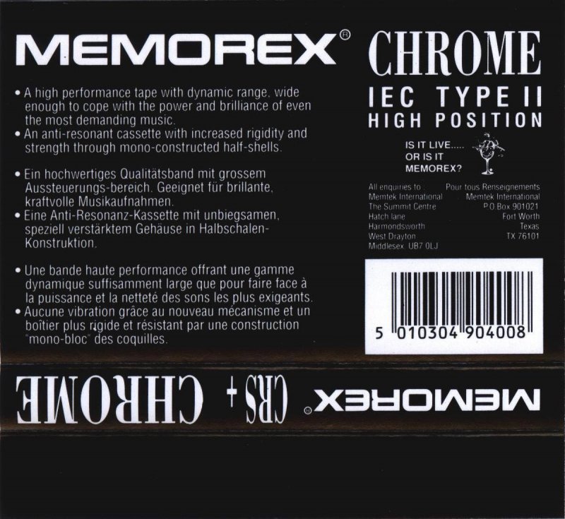 Compact Cassette Memorex CRS+ 100 Type II Chrome 1991 Europe