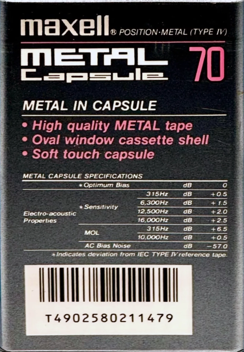 Compact Cassette Maxell Capsule Metal 70 Type IV Metal 1990 Europe