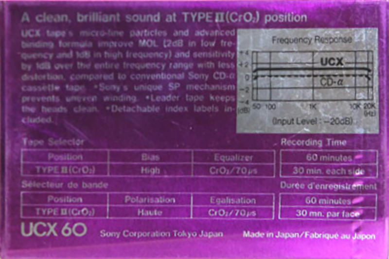 Compact Cassette Sony UCX 60 Type II Chrome 1982 North America