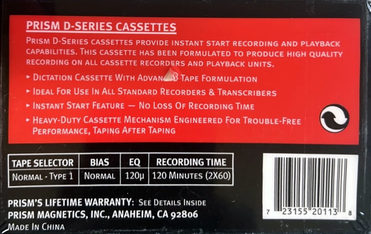 Compact Cassette Prism D 120 Type I Normal USA