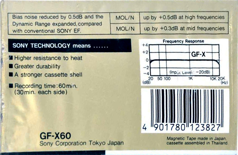 Compact Cassette Sony GF-X 60 "market Asia or Euro" Type I Normal 1985 Thailand