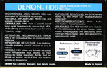 Compact Cassette Denon HD6 100 "HD6/100" Type II Chrome 1988 Europe, USA