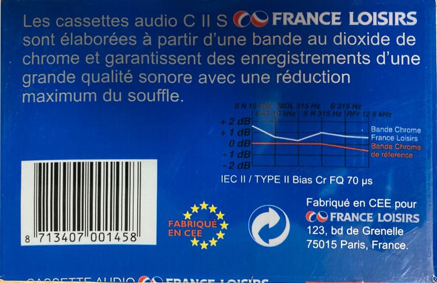 Compact Cassette France Loisirs 90 "CHROME II S" Type II Chrome France