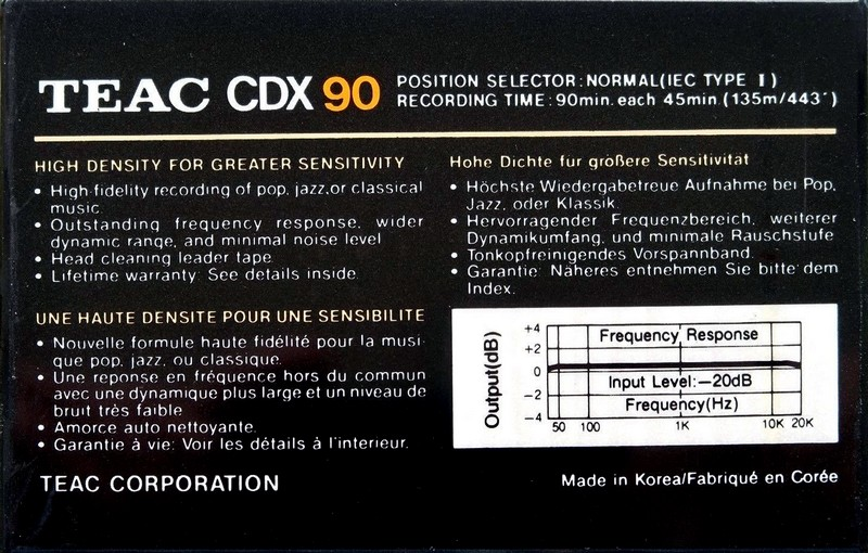 Compact Cassette Teac CDX 90 Type I Normal 1989 Europe