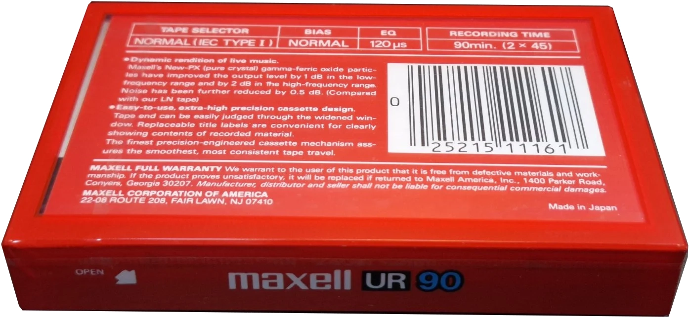 Compact Cassette Maxell UR 90 Type I Normal 1986 USA