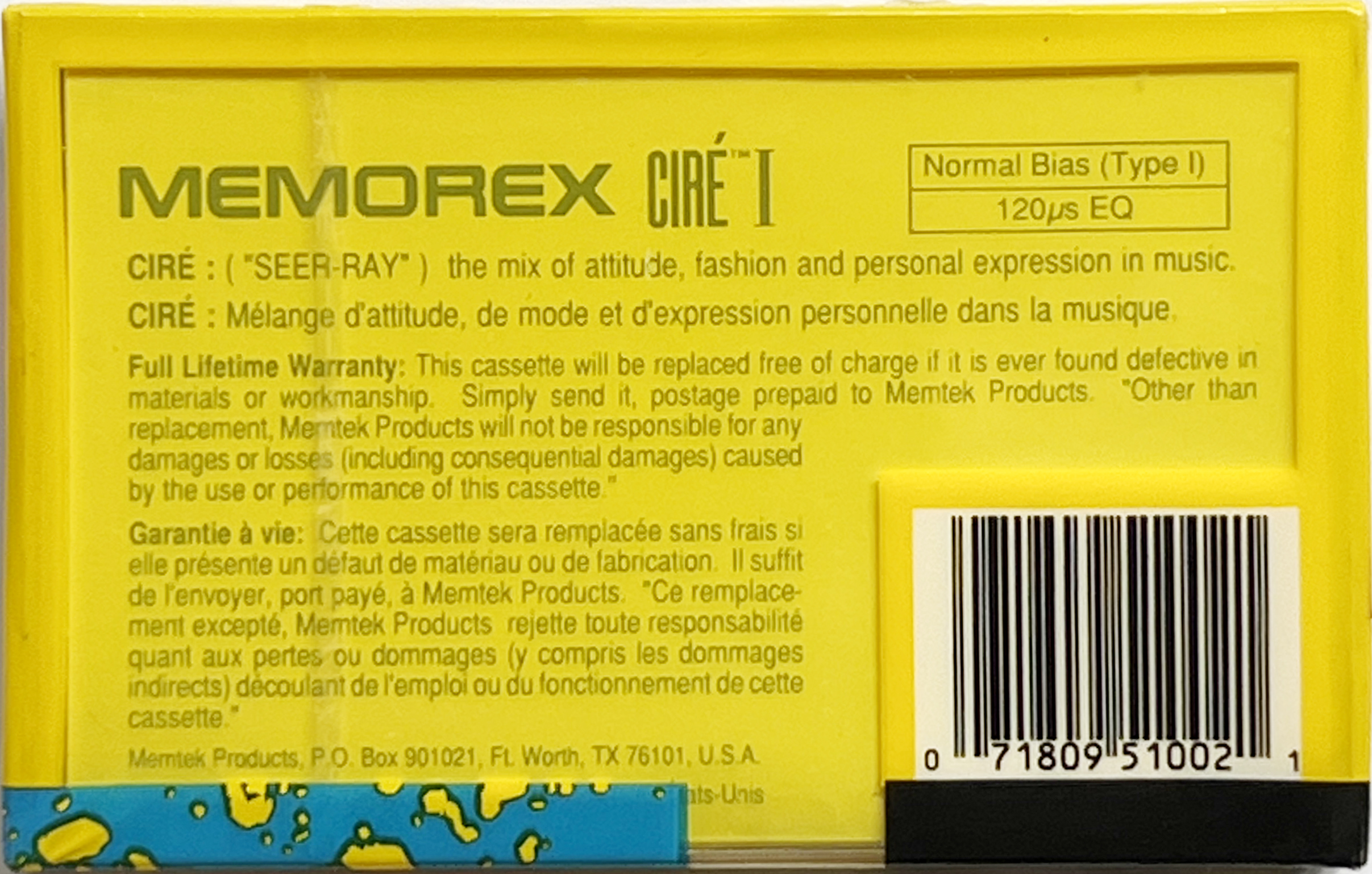 Compact Cassette Memorex Cire I 50 Type I Normal 1991 USA