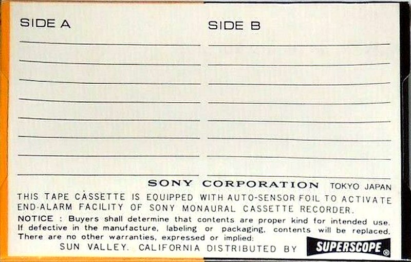 Compact Cassette Sony 30 Type I Normal 1968 USA