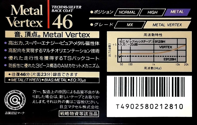 Compact Cassette Maxell Metal Vertex 46 Type IV Metal 1988 Japan