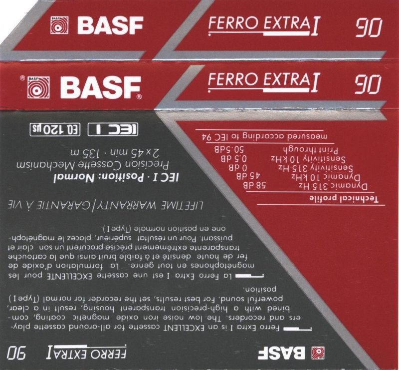 Compact Cassette BASF Ferro Extra I 90 Type I Normal 1991 North America