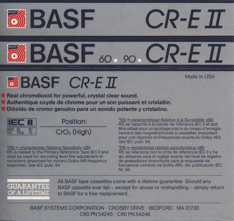 Compact Cassette BASF Chromdioxid Extra II 90 "CR-E II" Type II Chrome 1985 USA