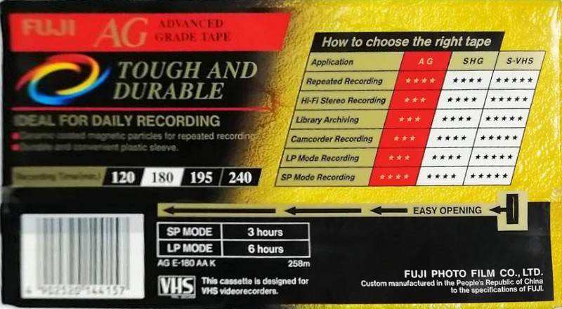 VHS, Video Home System Fuji AG 180 Type I Normal Europe