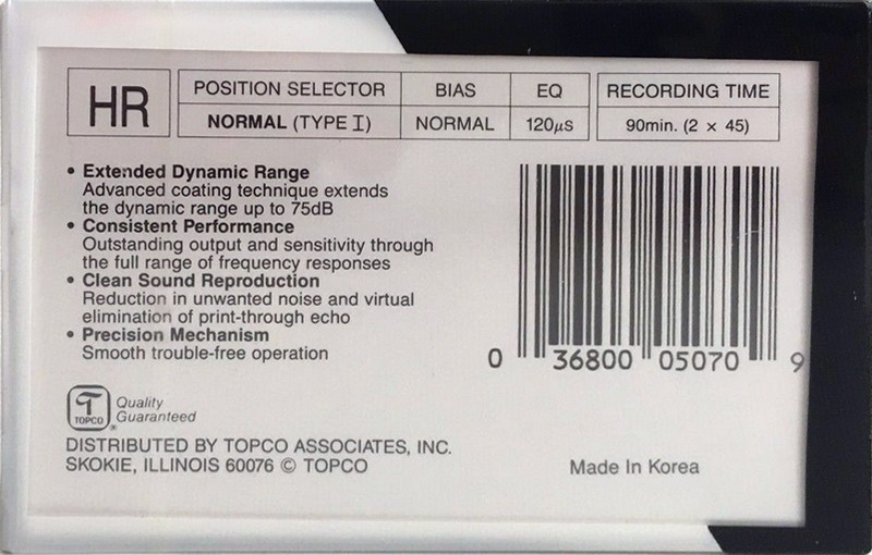Compact Cassette Top Crest HR 90 Type I Normal USA