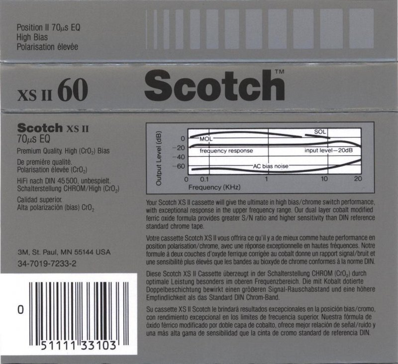 Compact Cassette Scotch XS II 60 Type II Chrome 1987 Worldwide