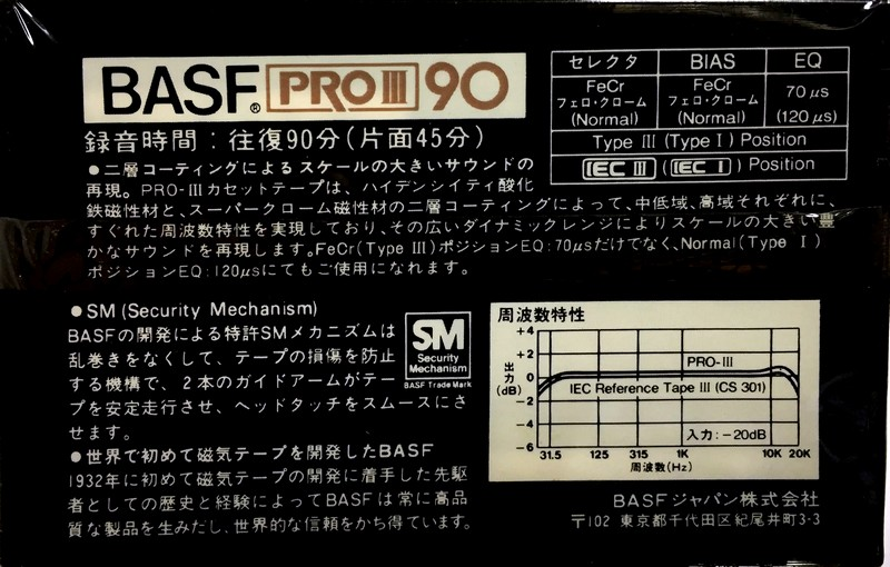 Compact Cassette BASF PRO 90 "PRO III" Type III Ferro Chrome 1982 Japan