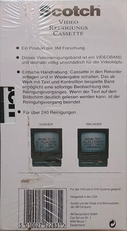 VHS, Video Home System Scotch Cleaning Cassette 1993 Germany