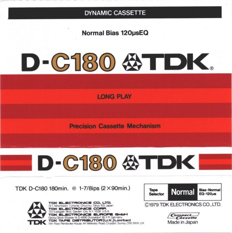Compact Cassette TDK D 180 Type I Normal 1979 Europe, USA