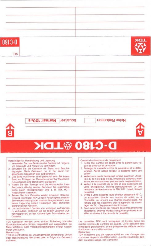 Compact Cassette TDK D 180 Type I Normal 1979 Europe, USA