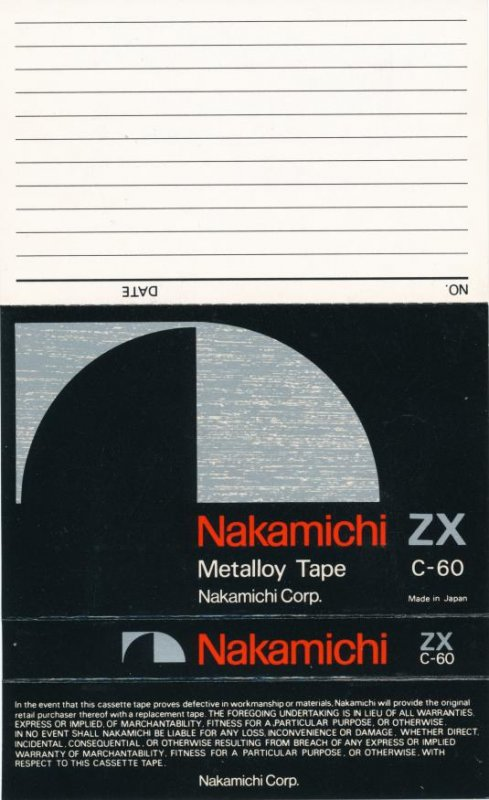 Compact Cassette Nakamichi ZX 60 Type IV Metal 1978 USA