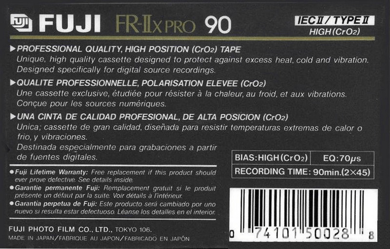 Compact Cassette Fuji FR-IIx Pro 90 Type II Chrome 1989 North America