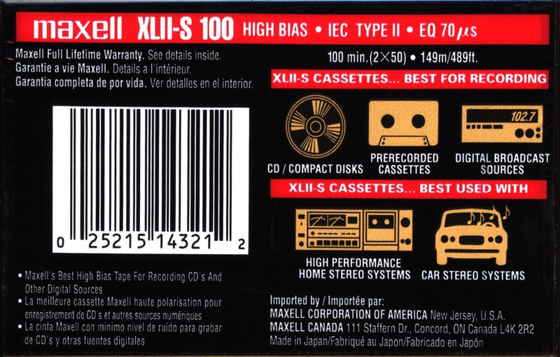 Compact Cassette Maxell XLII-S 100 Type II Chrome 1998 North America