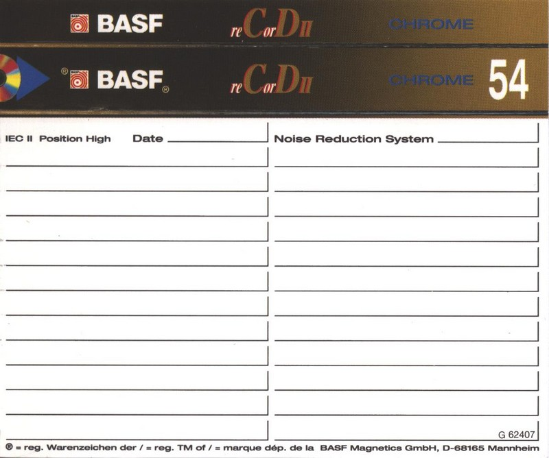 Compact Cassette BASF Record II 54 Type II Chrome 1995 Europe