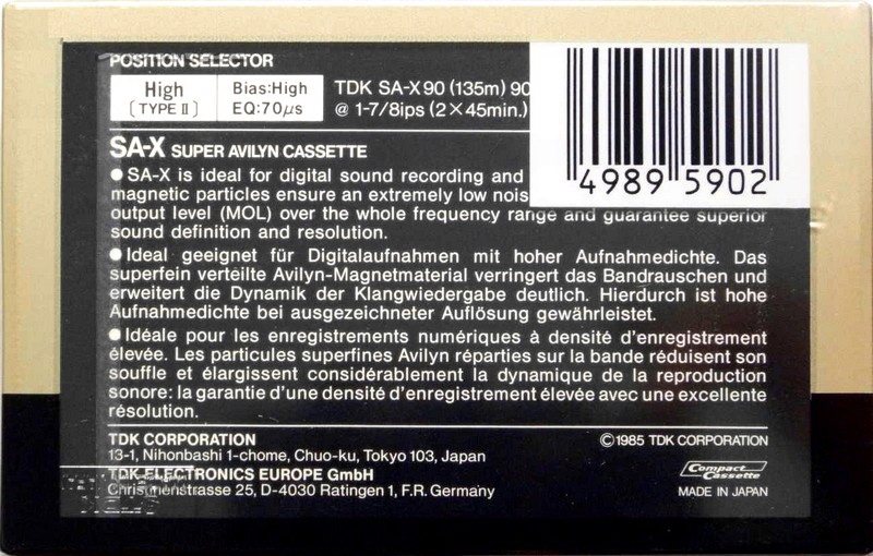 Compact Cassette TDK SA-X 90 Type II Chrome 1984 Europe