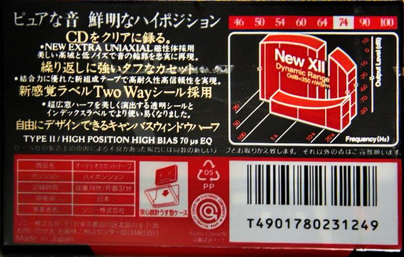 Compact Cassette Sony XII 74 "C-74X2A" Type II Chrome 1993 Japan